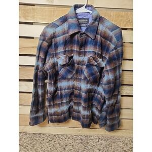 Woodland Vintage 80s Wool Blend Medium Plaid Flannel Shirt Blue/Brown Button Up